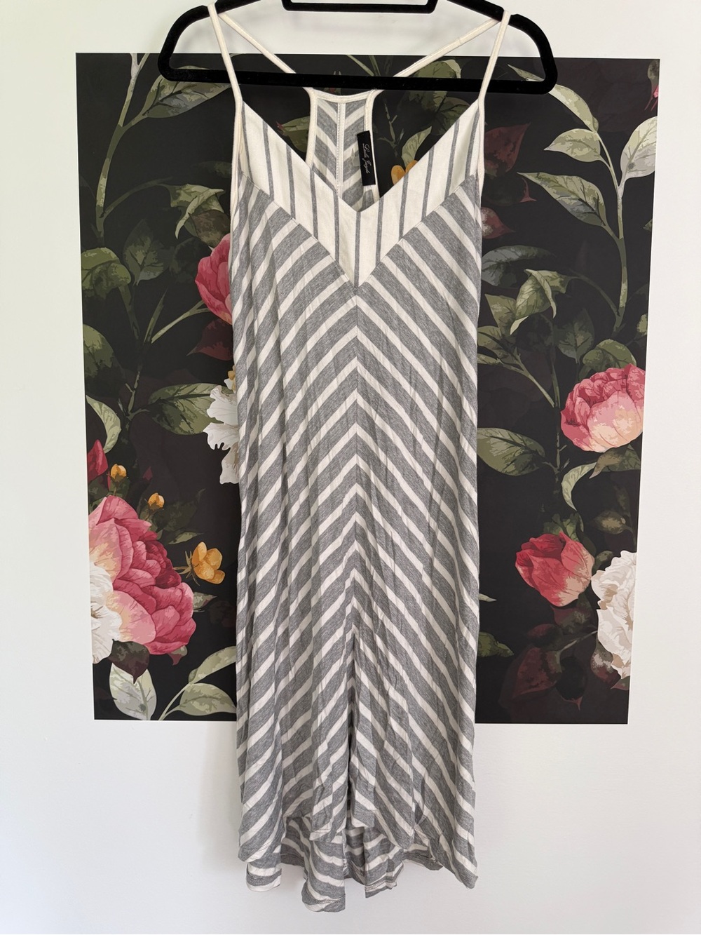 Laila Jayde Grey and White Striped V-Neck Slip Dress